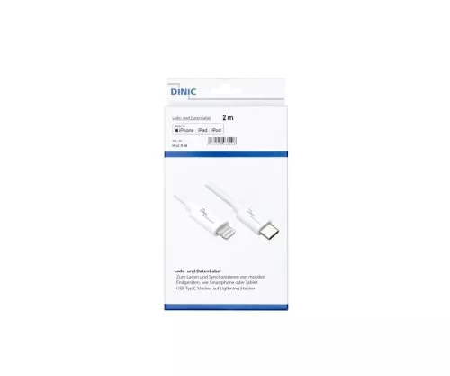 USB C to Lightning cable, MFi, box, white, 2m MFi certified, sync and quick charge cable